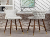 Nevis Mid-century Modern Faux Leather Tufted Nailhead Trim Barstool Set of 2, Off-White T2574P165103