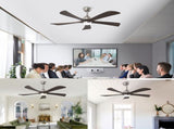 52" 5PCS Solid Wood Blades Ceiling Fan with Lights Remote Control,Quiet DC Motor 3 Blade Ceiling W3596P460840