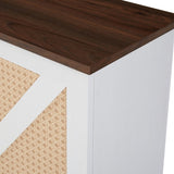 White Faux Rattan Barn Door Wine Cabinet with Wine Rack and Wine Glass Rack, Double Door Design with W2702P183969