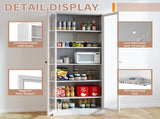 Metal Kitchen Pantry - 72" Tall Storage with 5 Adjustable Shelves, White Freestanding 19252477