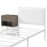 Twin size Metal Platform Bed with Two-Tier Storage Shelves, Wooden Storage Cabinet, White N737P199330K