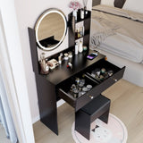 17" Round LED Mirror Vanity TableCushioned Stool, Equipped With 2 AC2 USB Power Socket, Big W3258P311349