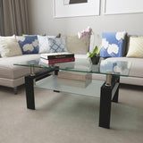 ZNTS Rectangle Black Glass Coffee Table, Clear Coffee Table, Modern Side Center Tables for Room, 88320604