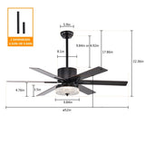 ZNTS 52 Inch Indoor Modern LED Ceiling Fan with Light and Remote Control, 6 Blades , W1592123216