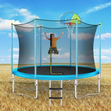 ZNTS 8FT Trampoline for Kids with Safety Enclosure Net, Basketball Hoop and Ladder, Easy Assembly Round 47681486