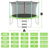 ZNTS 12ft Green Outdoor Toddler Trampoline with Enclosure Safety Net Jumping Fun Trampoline, heavy-duty 31935838