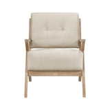 Modern Tufted Back Accent Chair 1pc Sand-hued Fabric Upholstery Antique Finish Solid Rubberwood B011P182500