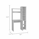 ZNTS White 6-Shelf Writing Desk with Built-in Bookcase B06280293