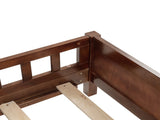 Full Pine Wood Bed with Bookcase Headboard ,LED Motion Sensor Light, Bed Guardrails,Walnut W504P281004