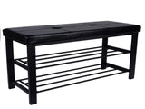 2 Tier Faux Leather Entryway Bench with 8 Pair Shoe Storage in Black 53618124