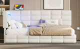 Upholstered Twin Size Daybed with Storage 2 Drawers and Charging Station, Day Bed Frame with LED N733P285121A