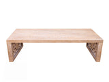 47.2" Rustic Carved Wood Coffee Table Handcrafted Look with Ornate Side Panels, Natural Finish W2729P298156