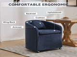 059-Set of 1 Chenille Fabric Dining Armchair With Back Cushion and Universal Wheels,Blue W527P242556