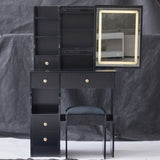 29.2" Small Size Left Drawer Desktop Vanity Table Cushioned Stool, Large Sliding, Touch Control, W3258P299612