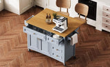 K&K 52'' Kitchen Island with Drop Leaf, Embossed Texture Kitchen Island on Wheels with Spice Rack, N707P195393G