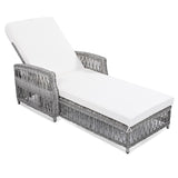 GO Outdoor Long Reclining Chaise, Wicker Lounge with Armrests, Patio Adjustable Recliner with Soft N704P248779A
