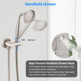 Single-Handle 4-Spray Patterns Bathroom Rain Shower Faucet with Body Jet Handshower in Brushed W1219133596