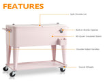 80QT Pink Patio Rolling Cooler Cart, Outdoor Insulated Ice Chest with Lockable 85524372