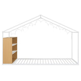 Twin Size Metal Bed House Bed Frame with Shelves and Lights, White N737P176708K