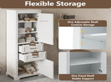 71-inch tall freestanding bathroom vanity with damping-hinge doors and drawers, featuring a modern N729P335588K