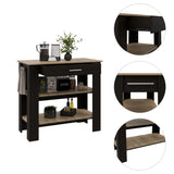 Cala Kitchen Island 40, Two Shelves, One Drawer, Four Legs -Black / Light Oak B07092028