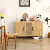 Three-Door Cabinet with Natural Rattan Mesh - Large Storage Space, Kitchen Storage Cabinet .Stable W158183966