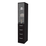 Pion Bathroom Linen Cabinet with Glass Door and Drawers, Wengue B128P287528