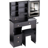 Small Size Left Drawer Desktop Vanity Table Cushioned Stool, 2 AC2 USB Power Station, Hair dryer W936P202460