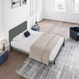 Queen Size Upholstered Platform Bed Frame with Modern Button Tufted Linen Fabric Headboard, No Box W311P195324