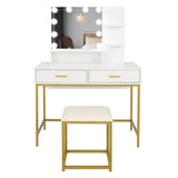 ZNTS Large Vanity Set with 10 LED Bulbs, Makeup Table with Cushioned Stool, 3 Storage Shelves 2 Drawers, 23103945