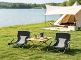 Black Set of 2 Folding Beach Chairs with Mesh Back Carry Bag & Cup Holder for Outdoor Camping Lawn 29944345
