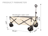 Folding Wagon, Heavy Duty Utility Beach Wagon Cart for Sand with Big Wheels, Adjustable Handle&Drink W321P163961