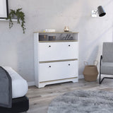 Calgary Shoe Rack, Superior Top, One Open Shelf, Two Extendable Shelves -Light Oak / White B07092079