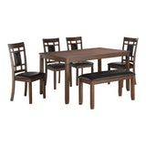 ZNTS Classic Cherry Finish 6pc Dinng Set Table Bench 4x Chairs Faux Leather Upholstery Kitchen Dining B011P194596