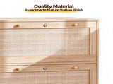 Wide 2-Drawer Wooden Filing Cabinet, Light Oak Color, MDF with Melamine Veneer & Rattan Panel 93775717