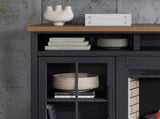74 inch Fireplace TV Stand Console for TVs up to 85 inches, Minimal Assembly, Black and Whiskey B108P160222