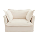 Slip-covered Armchair with 1 Big Back Cushion and 2 Big Toss Pillows, Single Deep Seat Comfy Single W3041P240107
