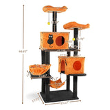 61" Halloween Cat Tree, Large Cat Tower with 2 Spacious Cat Condos, 2 Padded Perches, 2 Hammocks, 04019116