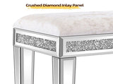 Silver MDF Velvet Upholstered Dressing Stool with Mirror Inlay & Rhinestones on Four Sides, Modern 58685845