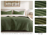 3 Pieces Full/Queen Waffle Knit Chenille Comforter Set,Olive B035P381297