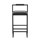 Black Bar Stool with Backrest Set of 2 Counter Height PU Leather Upholstered Bar Chairs with W1757122139