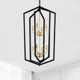 ZNTS 8-Light Lantern Tired Farmhouse Ceiling Hanging Light Black Chandelier Metal Modern Pendant Light W1592P209881