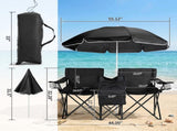 XL Double Folding Fishing Chair with Umbrella, Cooler Bag, Cup Holders - Heavy Duty 480 lbs 91120849