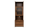 Tall Narrow Nightstand with Open Shelves, Glass Door Cabinet & 2 Drawers, Bedside Cabinet for Small W331P532626