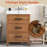 24'' Bathroom Vanity with Ceramic Basin Sink, Modern Bathroom Storage Cabinet with 3 Drawers, N710P243315P