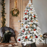 Artificial 6ft Flock LED-lit Christmas Tree with 594PE/PVC Mixed Branch Tips,Hinged Premium & 07213908