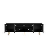 Black Modern TV Stand Fluted 68" with Power Outlet, Entertainment Center with Storage Doors, TV W1321P242590