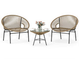 3-Piece Patio Set, 2 Acapulco Chairs Tempered Glass Table, PE Rope Powder-Coated Steel Frame 15680874