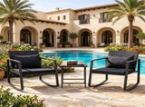 3-Piece Outdoor Wicker Rocking Chair Set, Patio Conversation Furniture with Tempered Glass Side 11188806