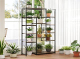 Freestanding Geometric Walnut Bookshelf 12 Staggered Shelves Metal Frame with Anti-Tip Kit 20854570